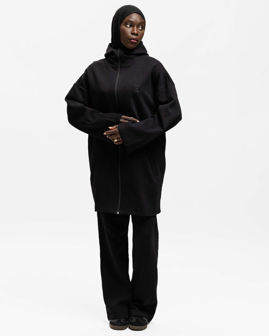 Cotton Zip Up Hoodie Black