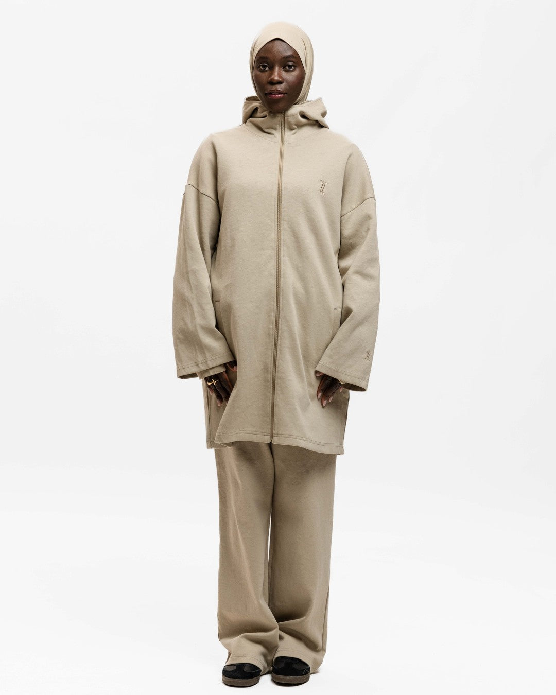 Cotton Zip Up Hoodie Beige