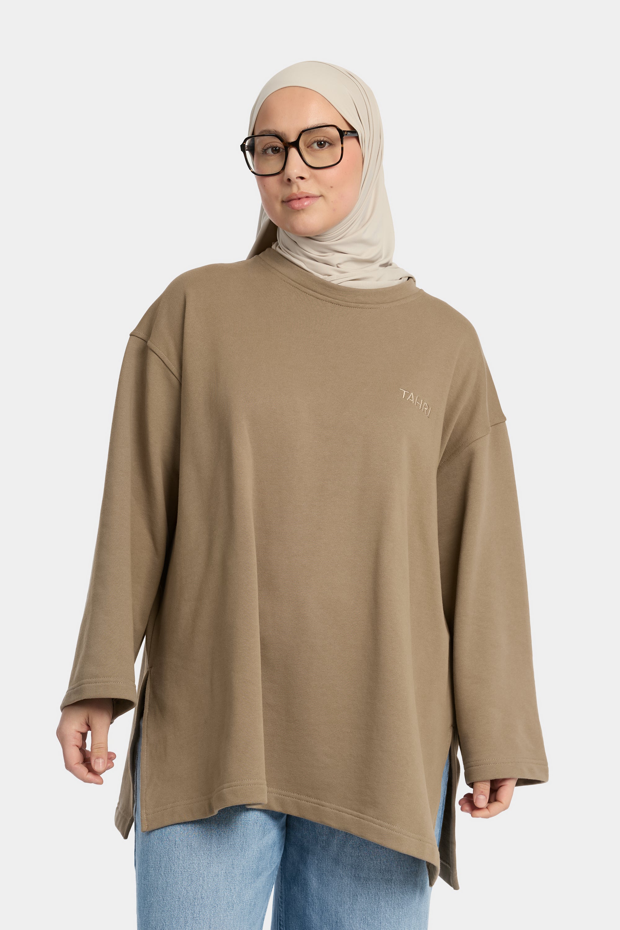 Cotton Split T-shirt Dark Taupe