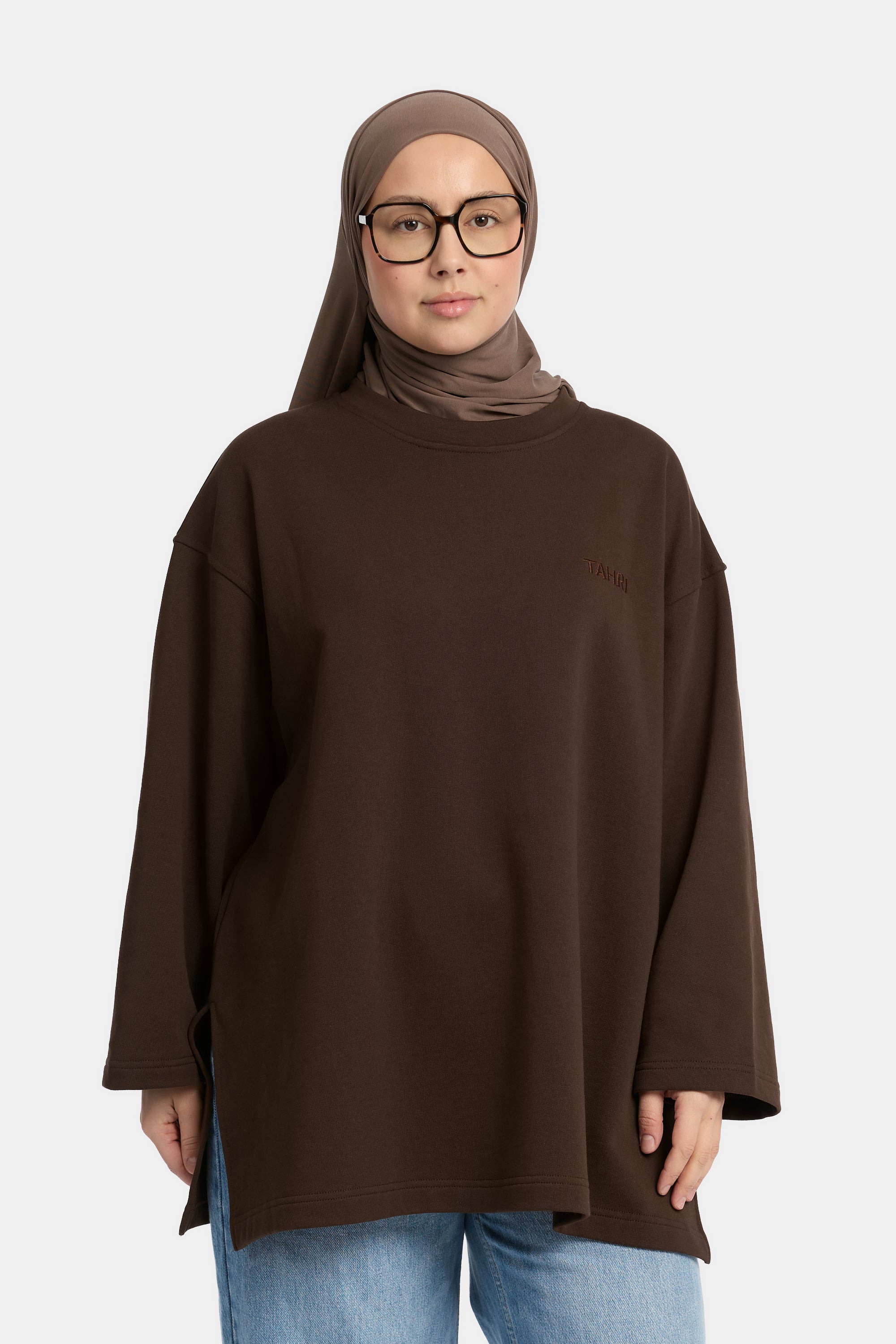 Cotton Split T-Shirt Dark Brown