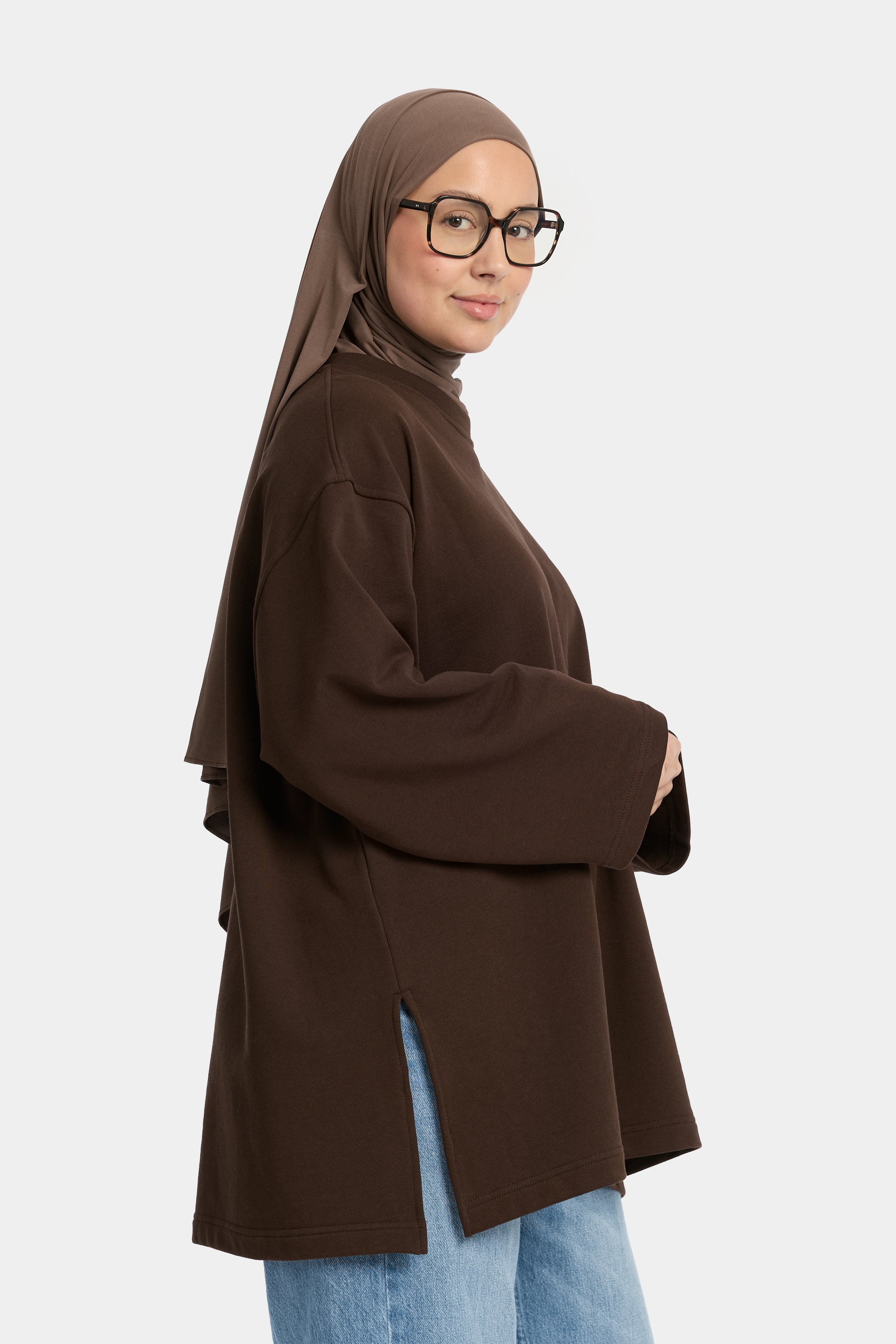 Cotton Split T-Shirt Dark Brown