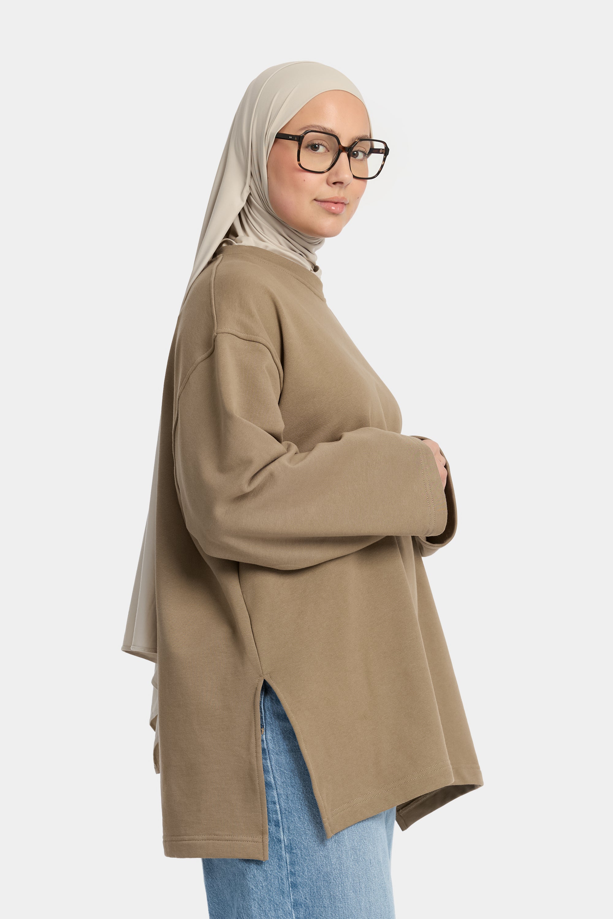 Cotton Split T-shirt Dark Taupe