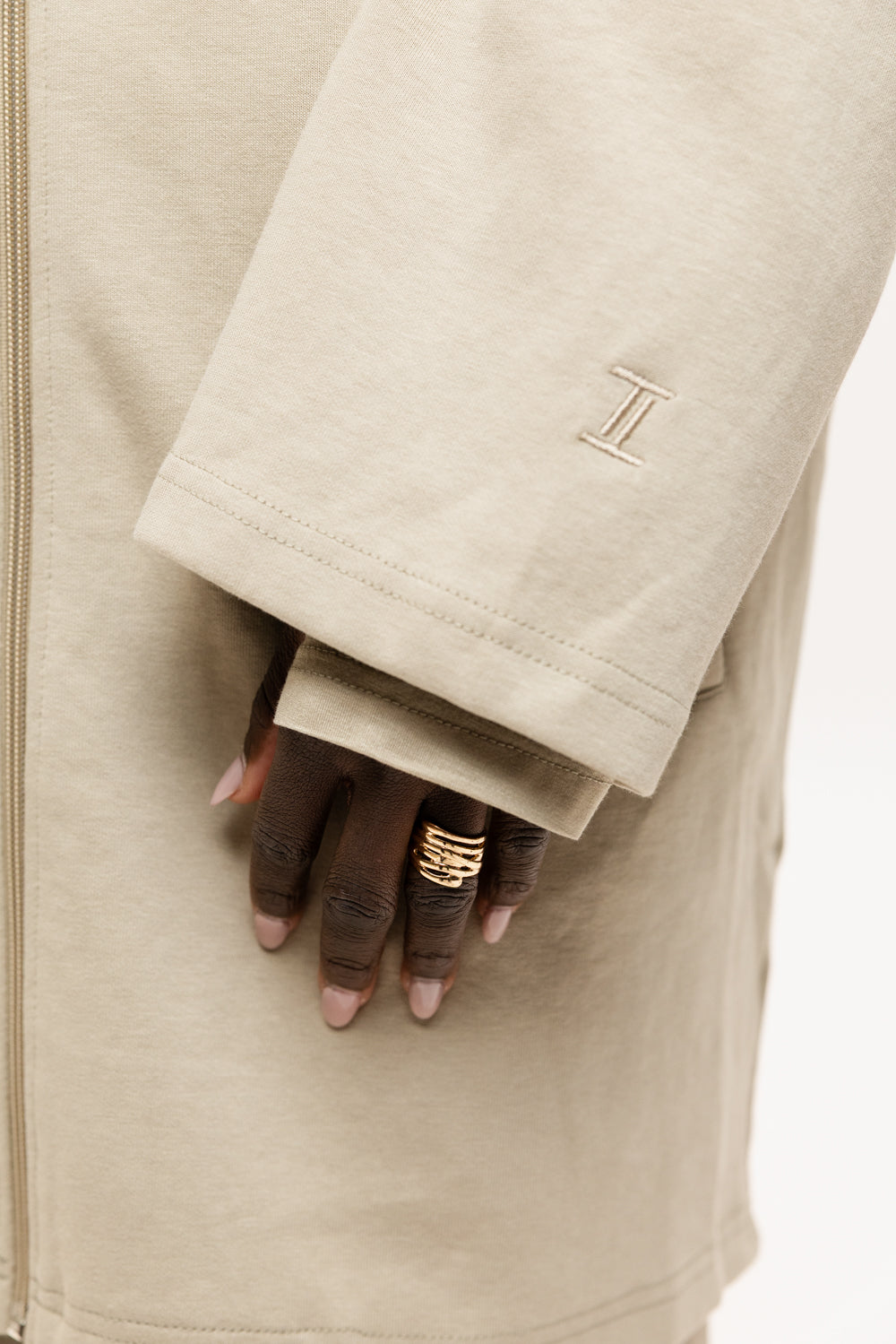 Cotton Zip Up Hoodie Beige