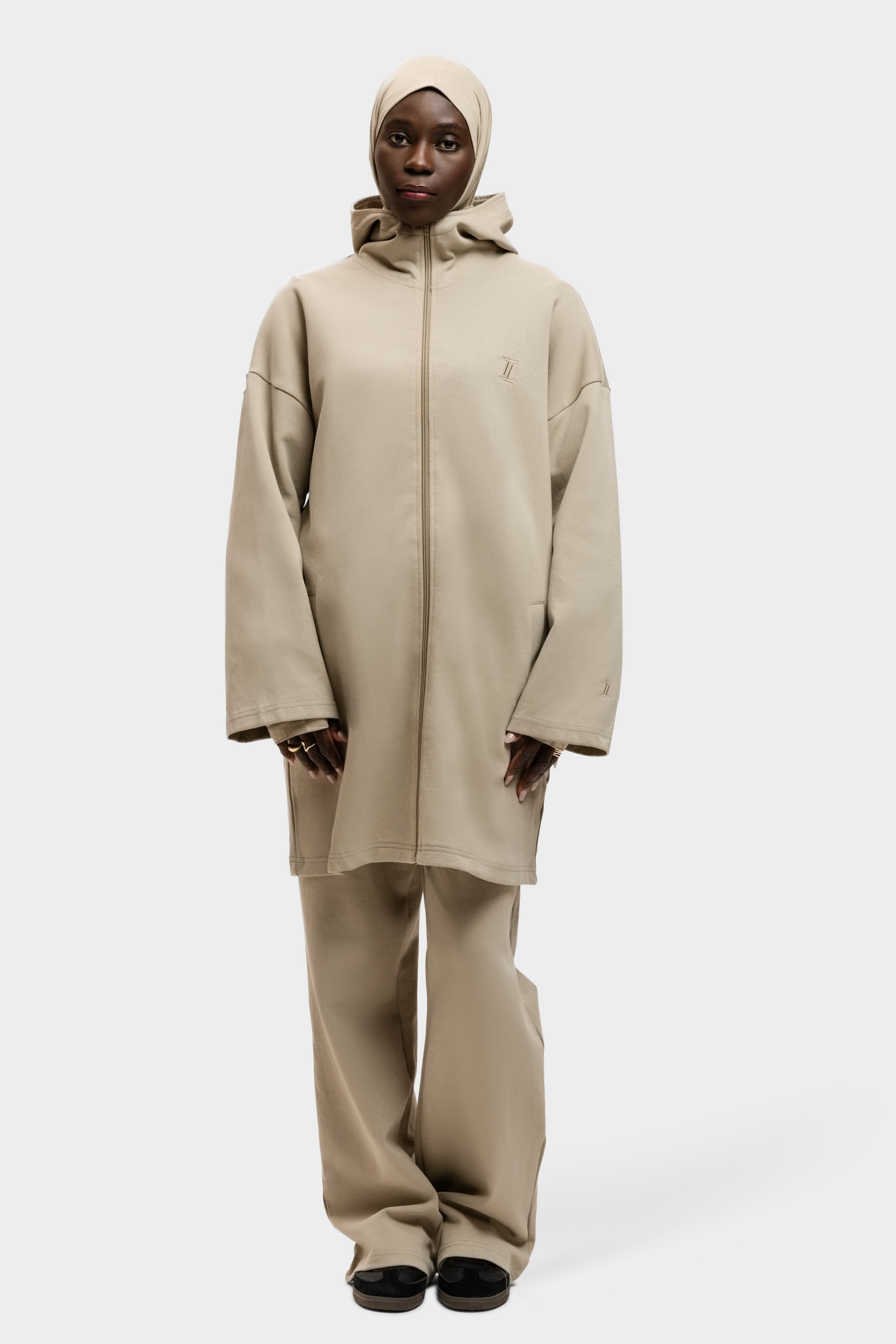 Cotton Zip Up Hoodie Beige