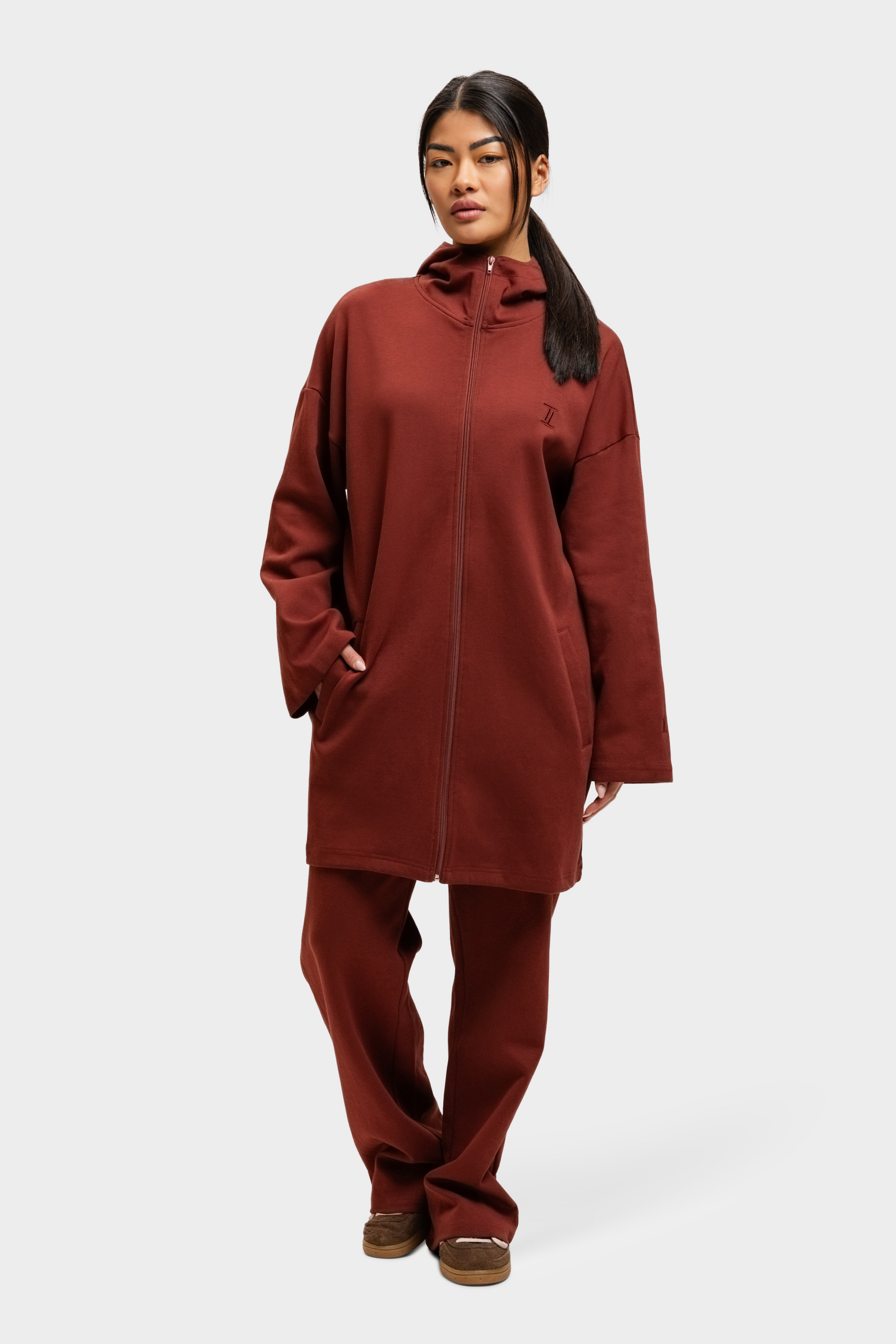 Cotton Zip Up Hoodie Cherry Red