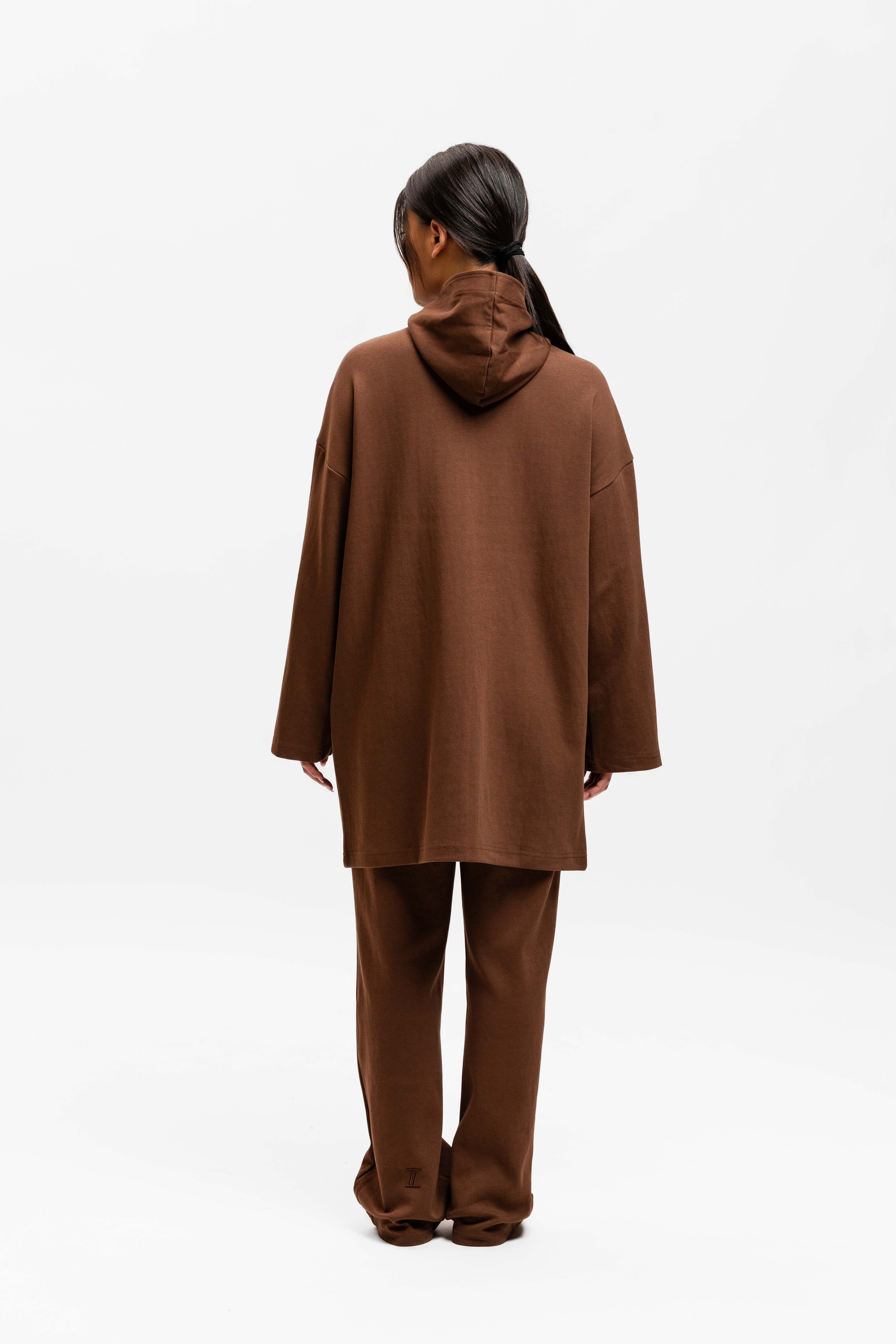 Cotton Zip Up Hoodie Chocolate Brown