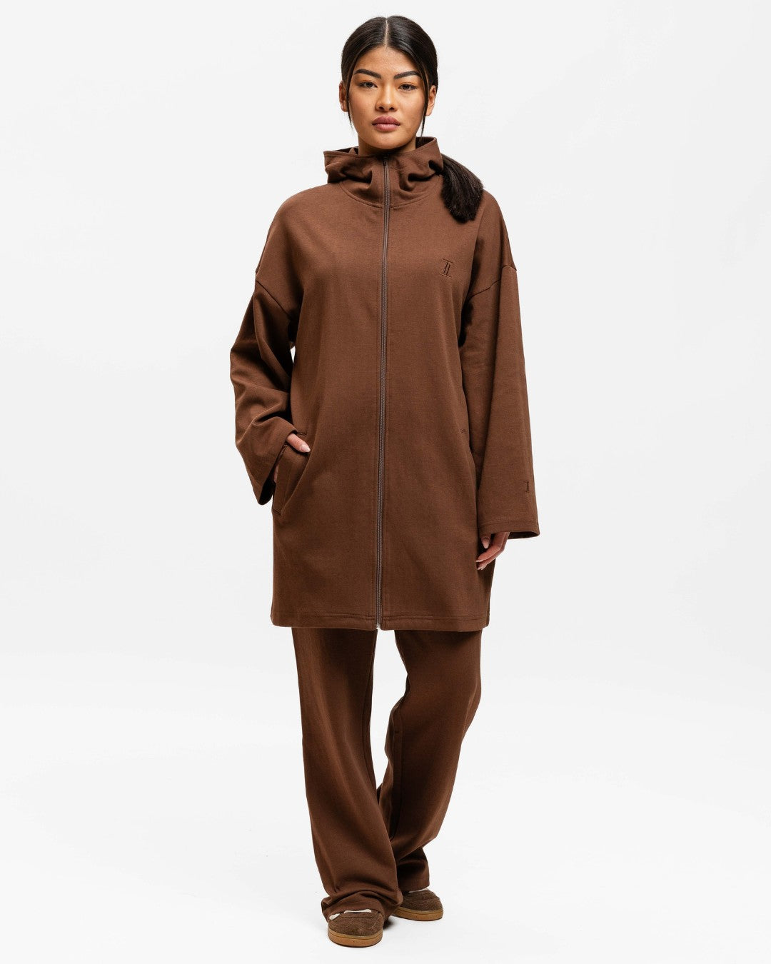 Cotton Zip Up Hoodie Chocolate Brown