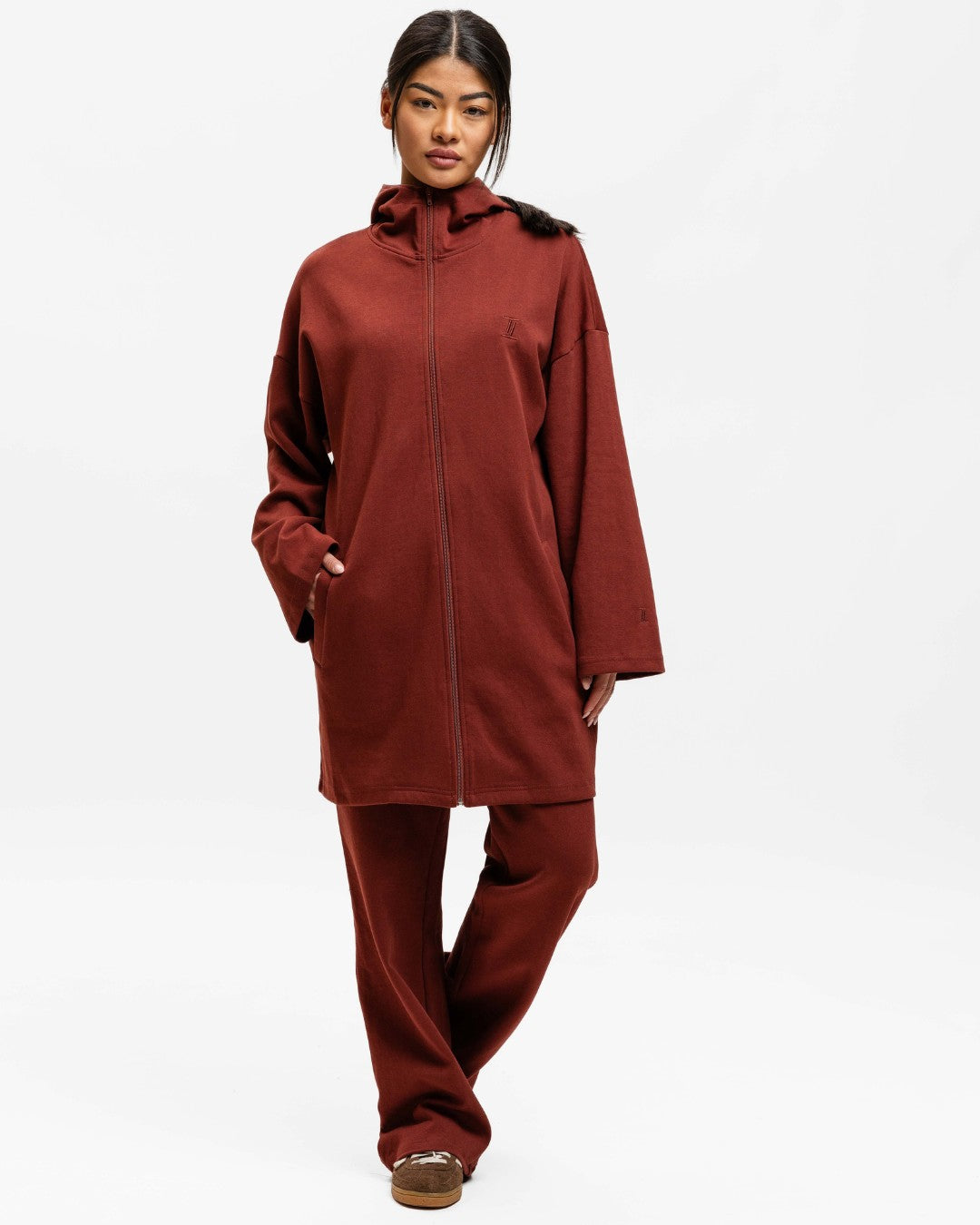 Cotton Zip Up Hoodie Cherry Red