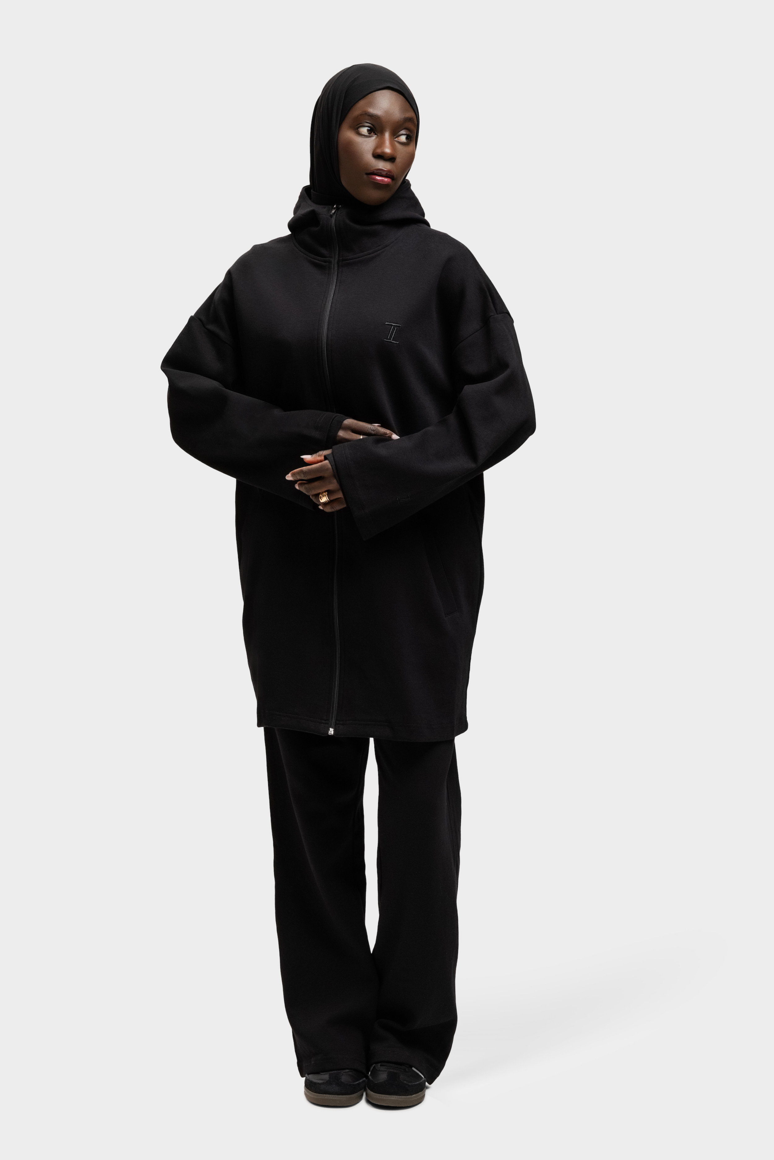 Cotton Zip Up Hoodie Black