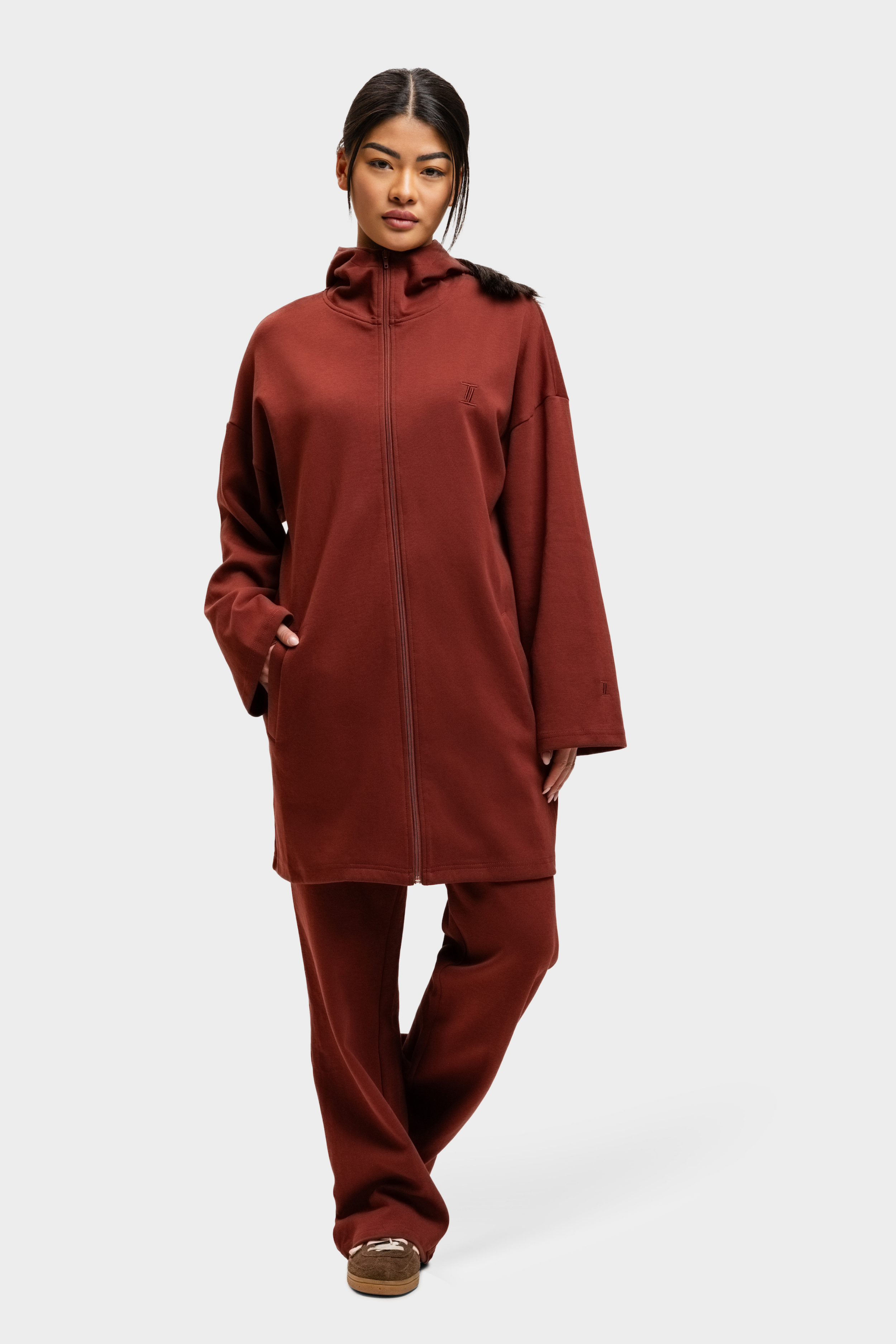 Cotton Zip Up Hoodie Cherry Red