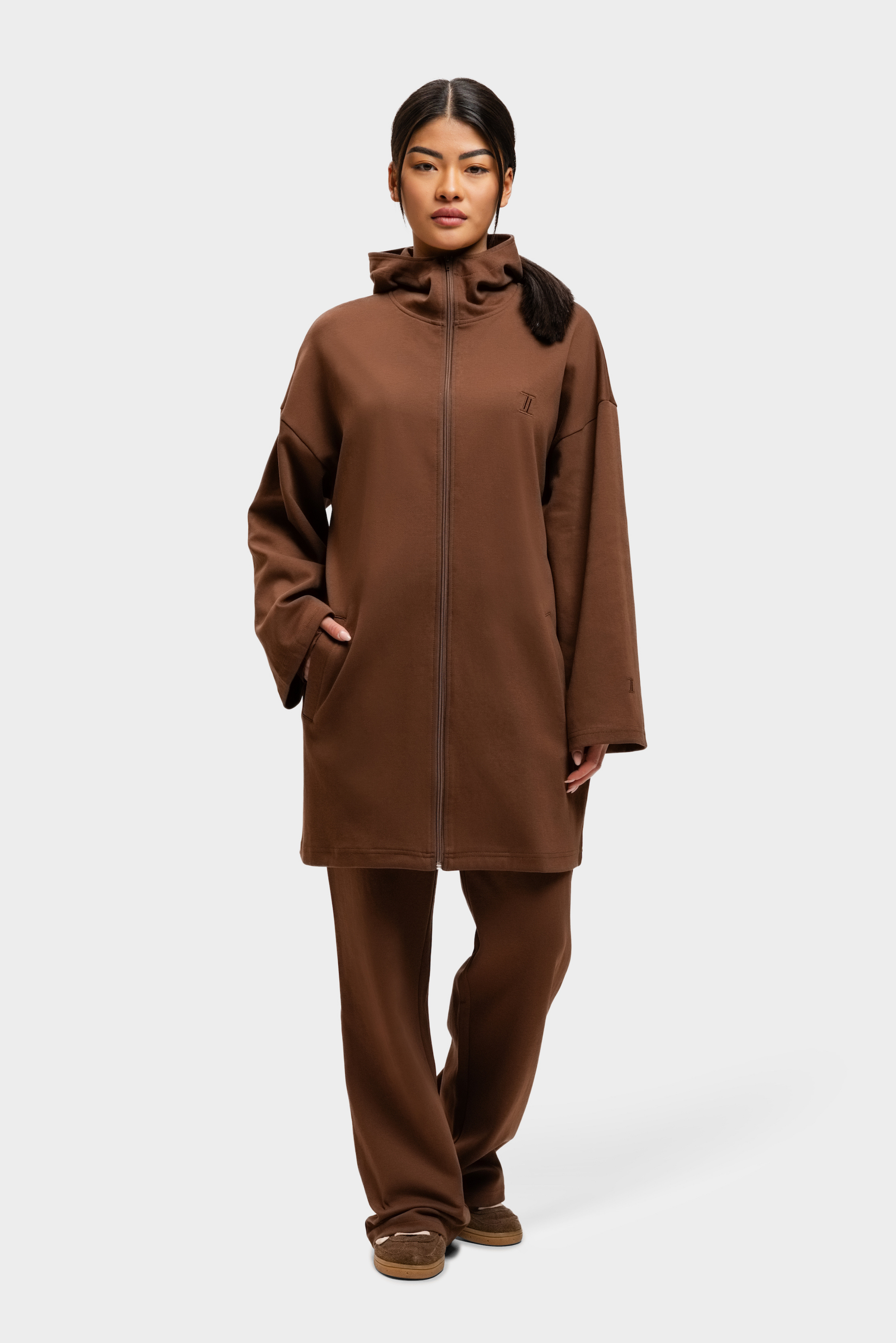 Cotton Zip Up Hoodie Chocolate Brown