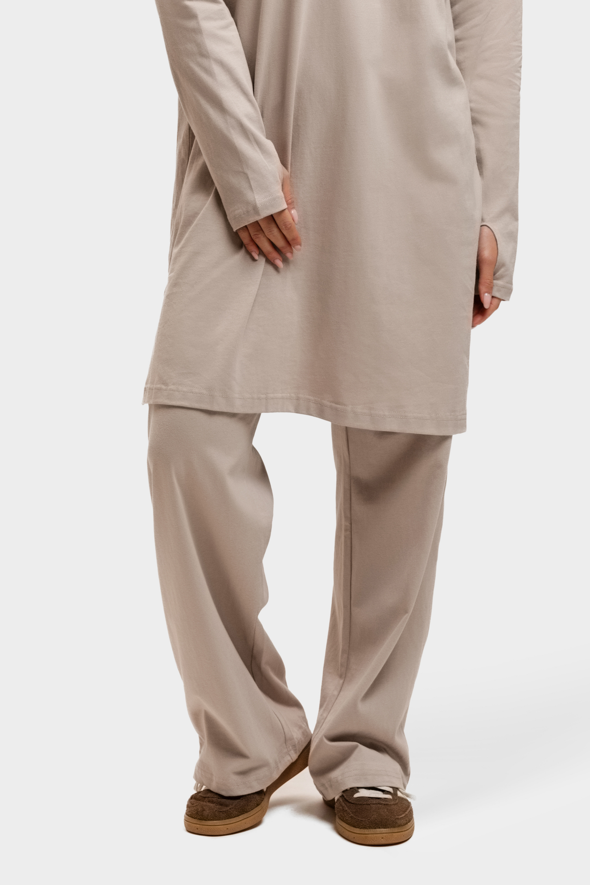Cotton Straight Leg Pants Soft Taupe
