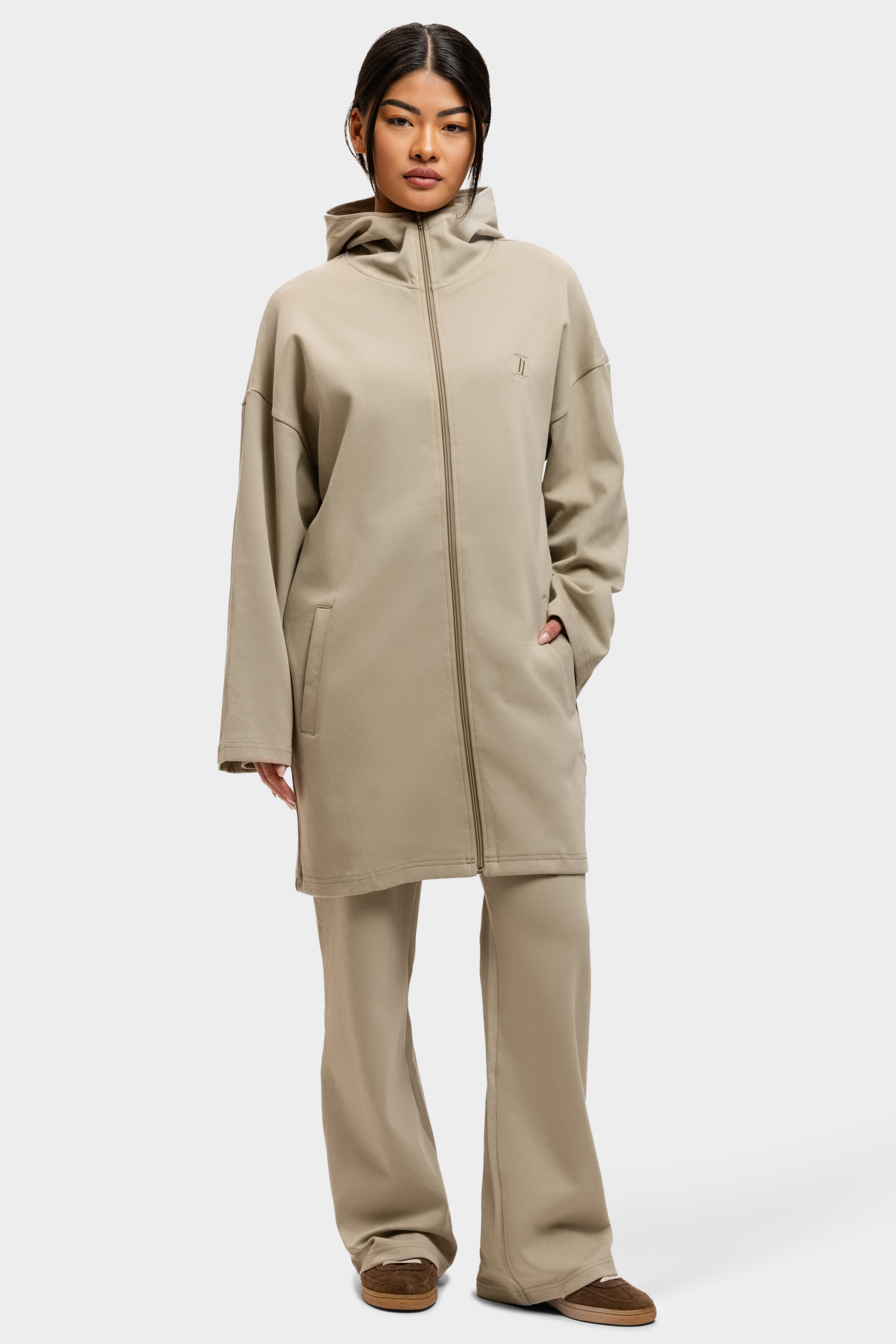 Cotton Zip Up Hoodie Beige